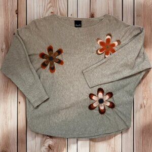 Aaeda women's pullover knit sweater flower applique taupe size Med